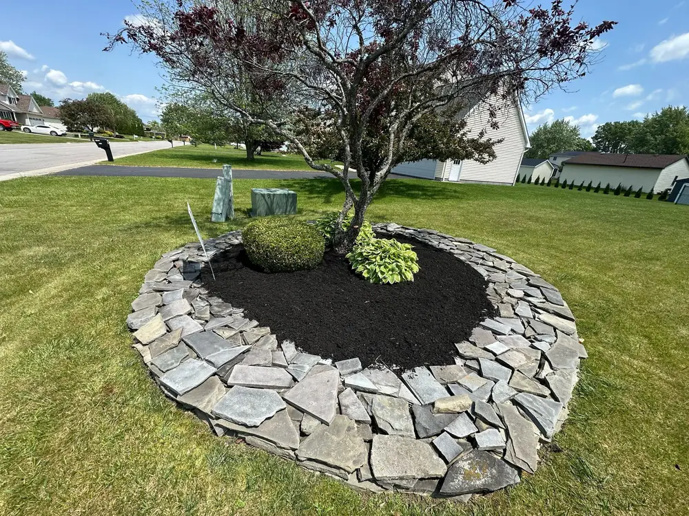 Landscaping gallery image of a flagstone tree ring in Buffalo NY